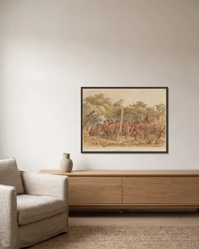 Bettlertanz von Seth Eastman gerahmt an einer Wand