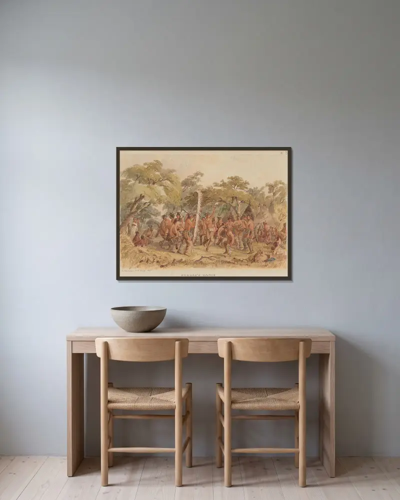 Bettlertanz von Seth Eastman gerahmt an einer Wand