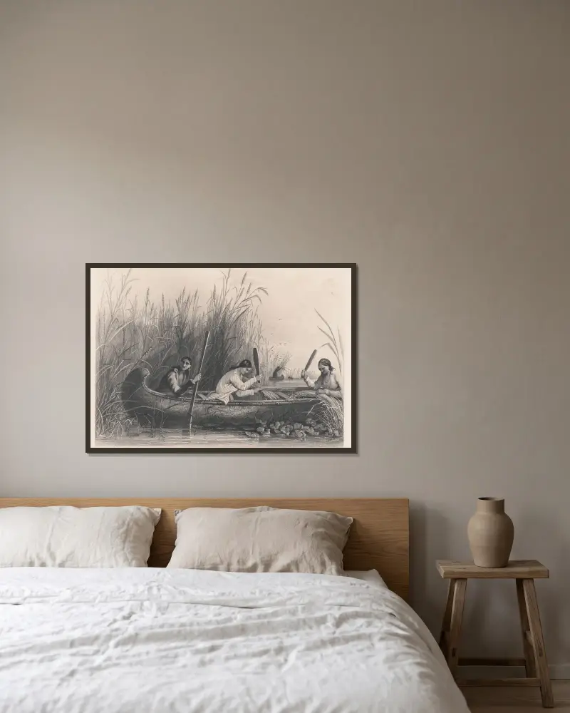 Wildreis-Sammeln, 1850 von Seth Eastman gerahmt an einer Wand