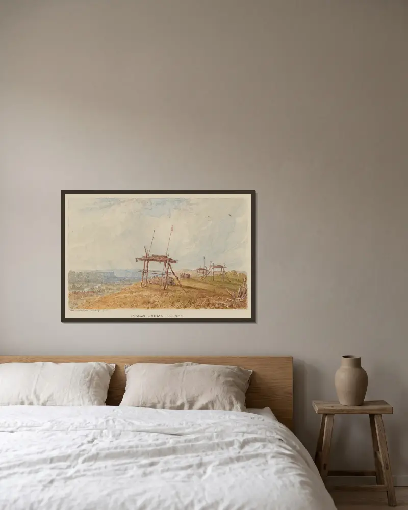 Indianisches Begräbnis von Seth Eastman gerahmt an einer Wand
