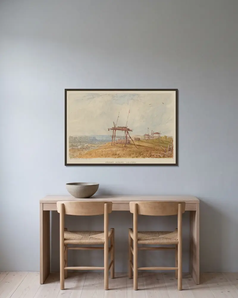 Indianisches Begräbnis von Seth Eastman gerahmt an einer Wand