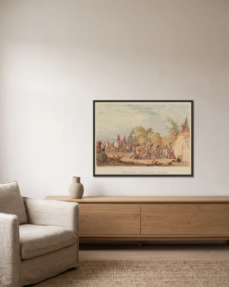 Heiratsbrauch bei den Indianern von Seth Eastman gerahmt an einer Wand
