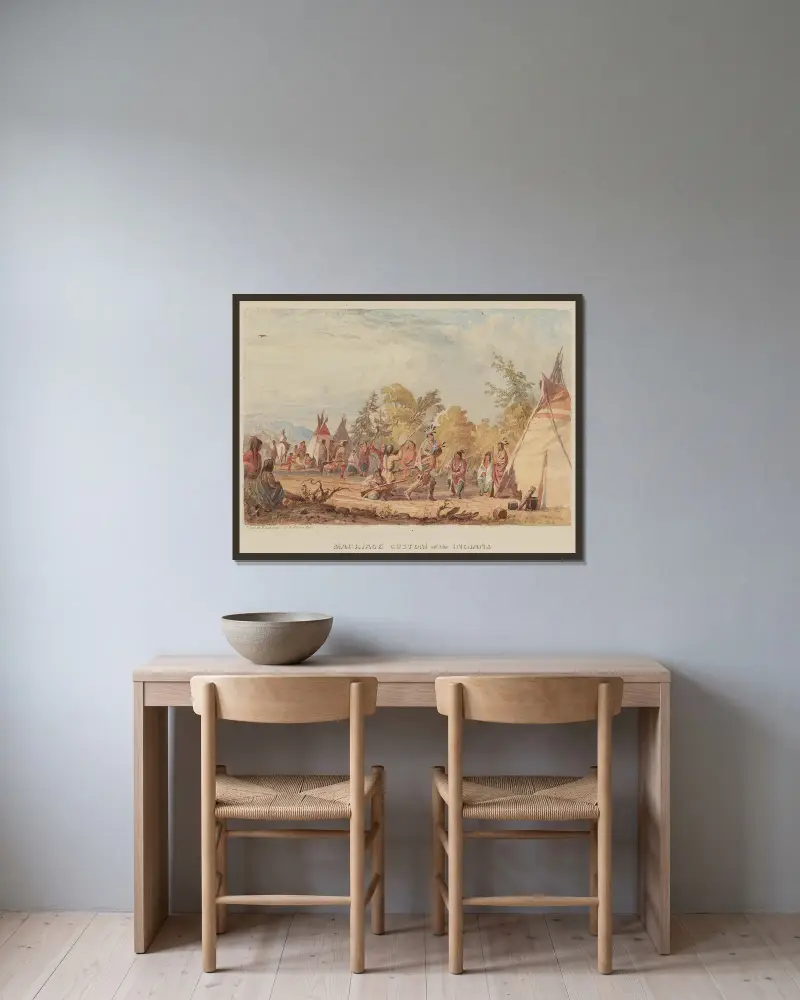 Heiratsbrauch bei den Indianern von Seth Eastman gerahmt an einer Wand