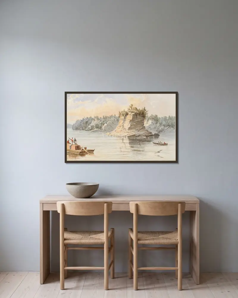 The Grand Tower, 80 Miles Above the Mouth of the Ohio, #64 av Seth Eastman inramad på en vägg
