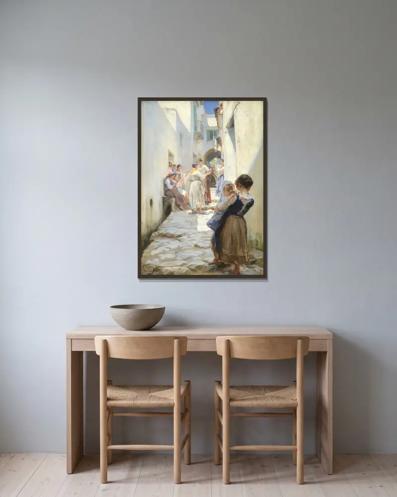 A Street in Torello, Italy av Peder Severin Krøyer inramad på en vägg