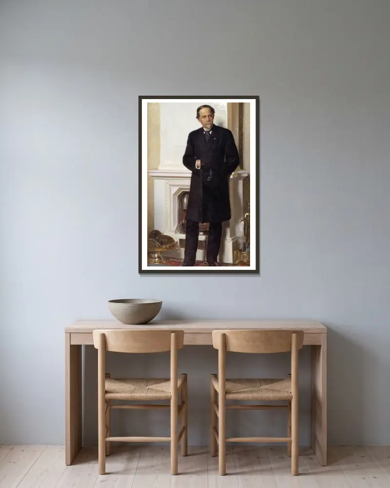 Portræt af arkitekten F. Meldahl av Peder Severin Krøyer inramad på en vägg
