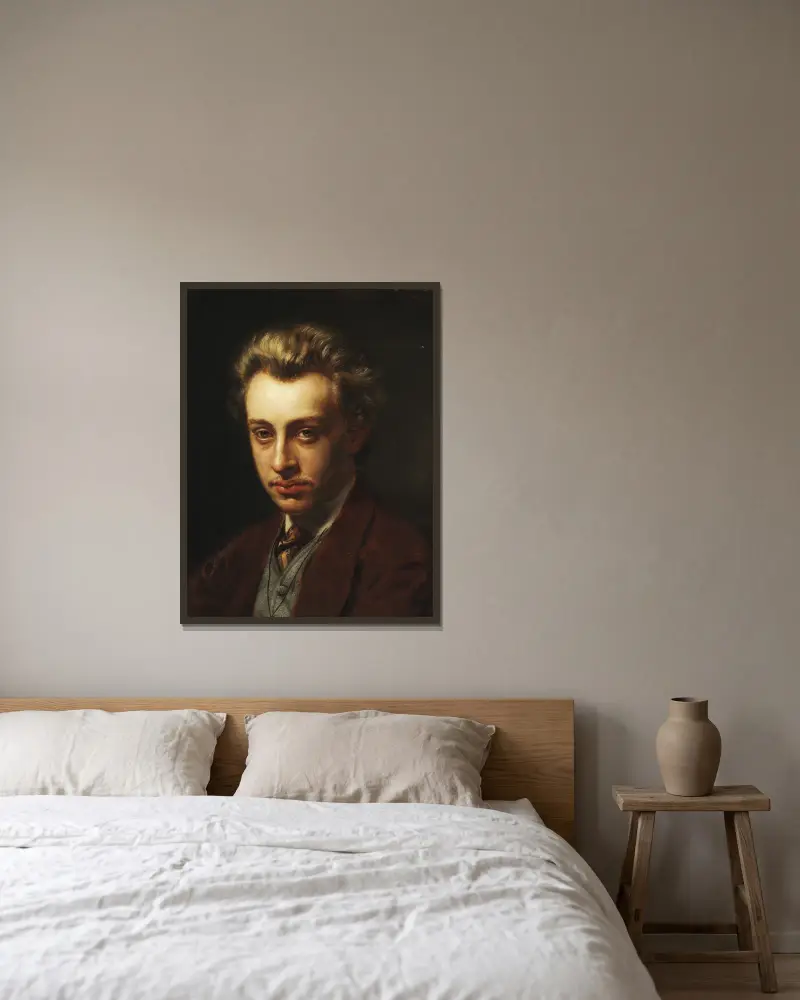 Porträtt av målaren Frans Schwartz av Peder Severin Krøyer inramad på en vägg