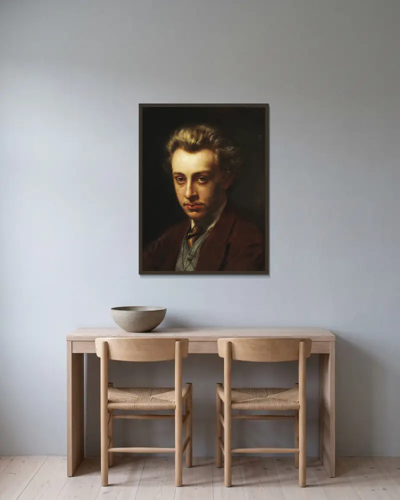 Porträtt av målaren Frans Schwartz av Peder Severin Krøyer inramad på en vägg