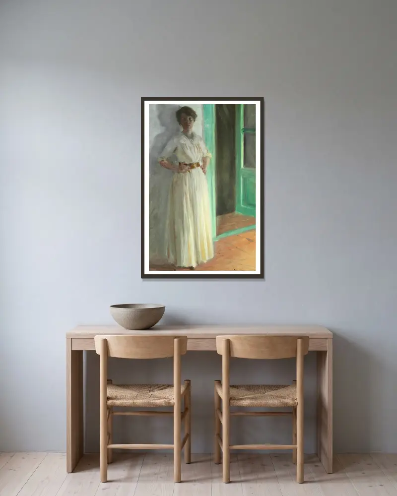 Portræt af Marie Krøyer av Peder Severin Krøyer inramad på en vägg
