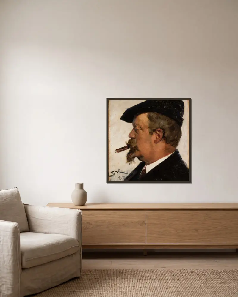 Portrait of Vilhelm Rosenstand av Peder Severin Krøyer inramad på en vägg