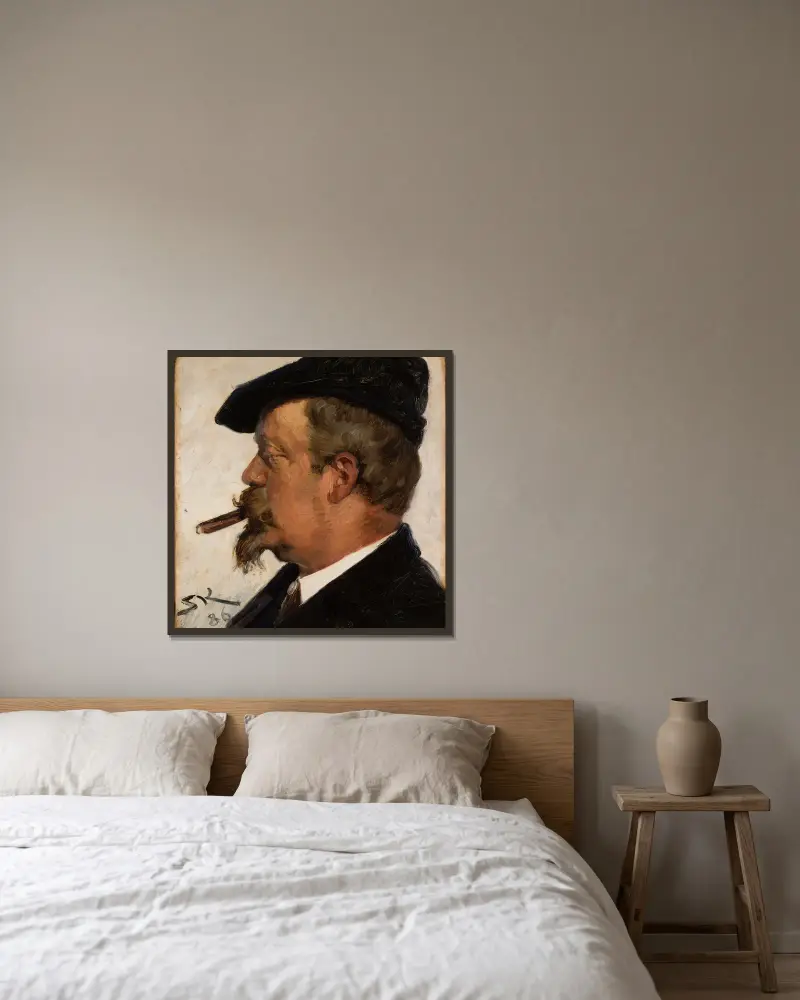 Portrait of Vilhelm Rosenstand av Peder Severin Krøyer inramad på en vägg