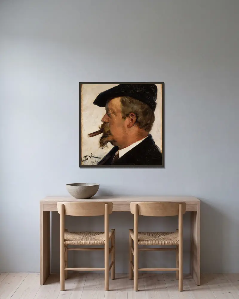 Portrait of Vilhelm Rosenstand av Peder Severin Krøyer inramad på en vägg