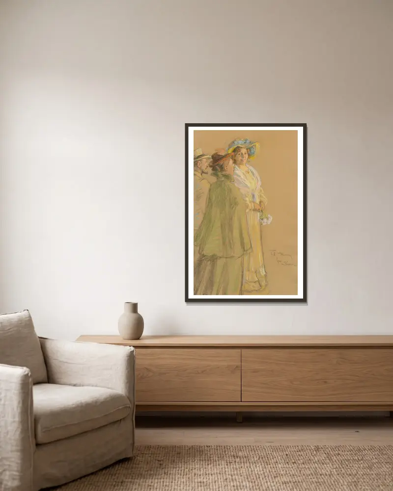 Postmaster Schrøder, Anna Ancher and Henny Brodersen av Peder Severin Krøyer inramad på en vägg