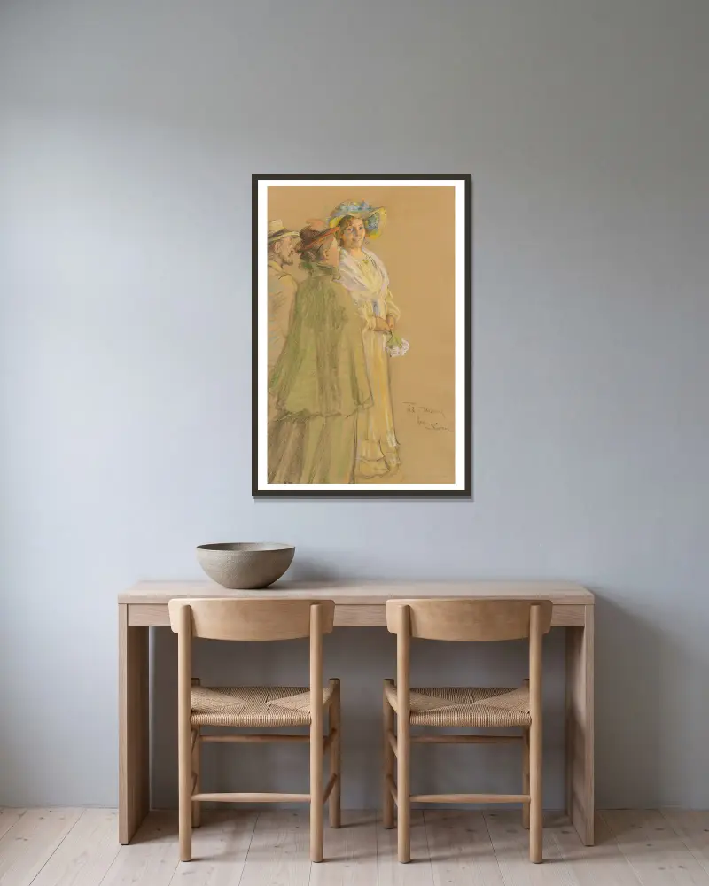 Postmaster Schrøder, Anna Ancher and Henny Brodersen av Peder Severin Krøyer inramad på en vägg