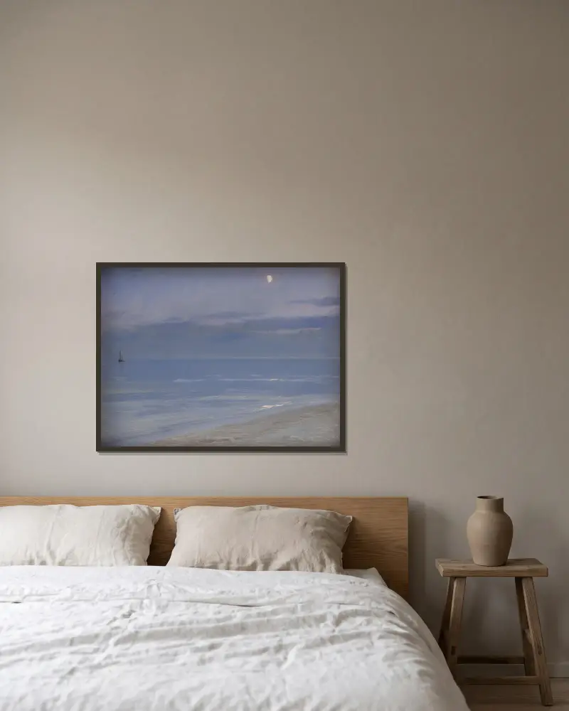 Skagen Beach in Moonlight av Peder Severin Krøyer inramad på en vägg