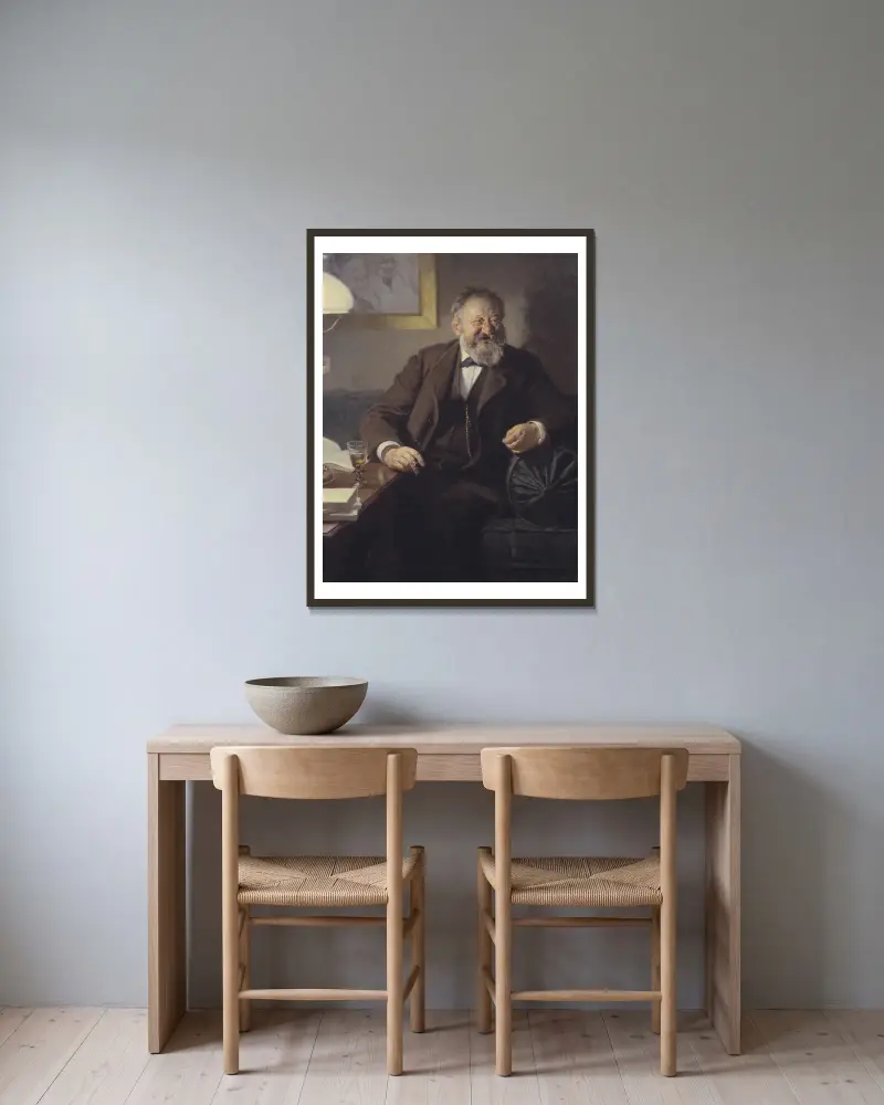 The Author Sophus Schandorph av Peder Severin Krøyer inramad på en vägg