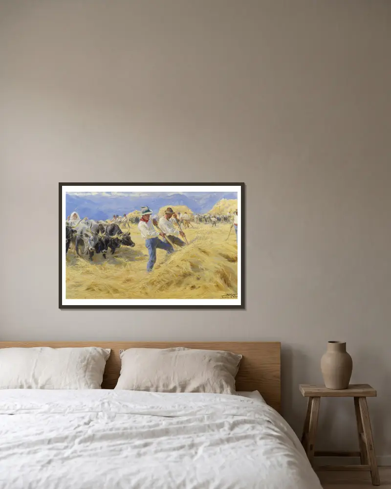 Threshing in the Abruzzi. Cività d’Antino av Peder Severin Krøyer inramad på en vägg