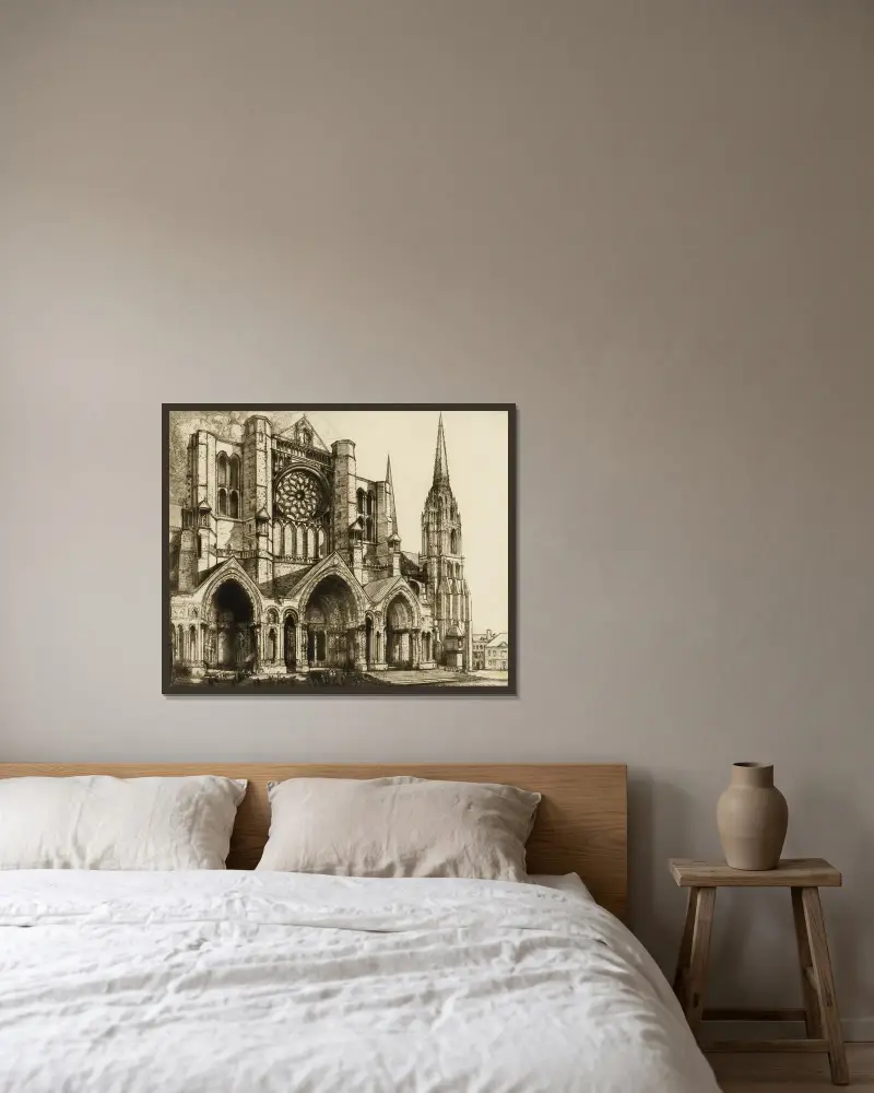 Chartres, norra portalen av Donald Shaw MacLaughlan inramad på en vägg