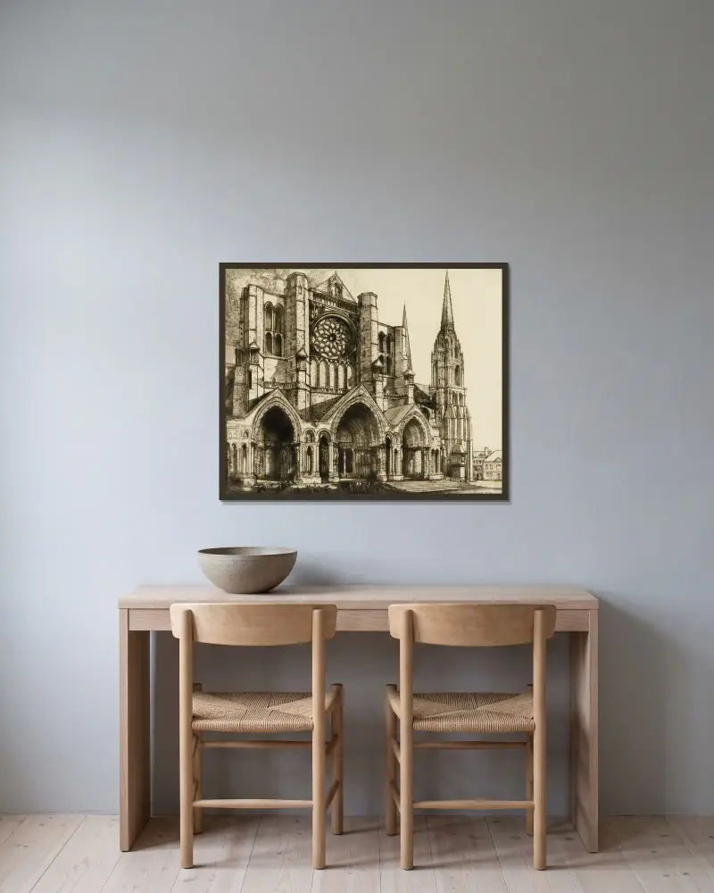 Chartres, norra portalen av Donald Shaw MacLaughlan inramad på en vägg