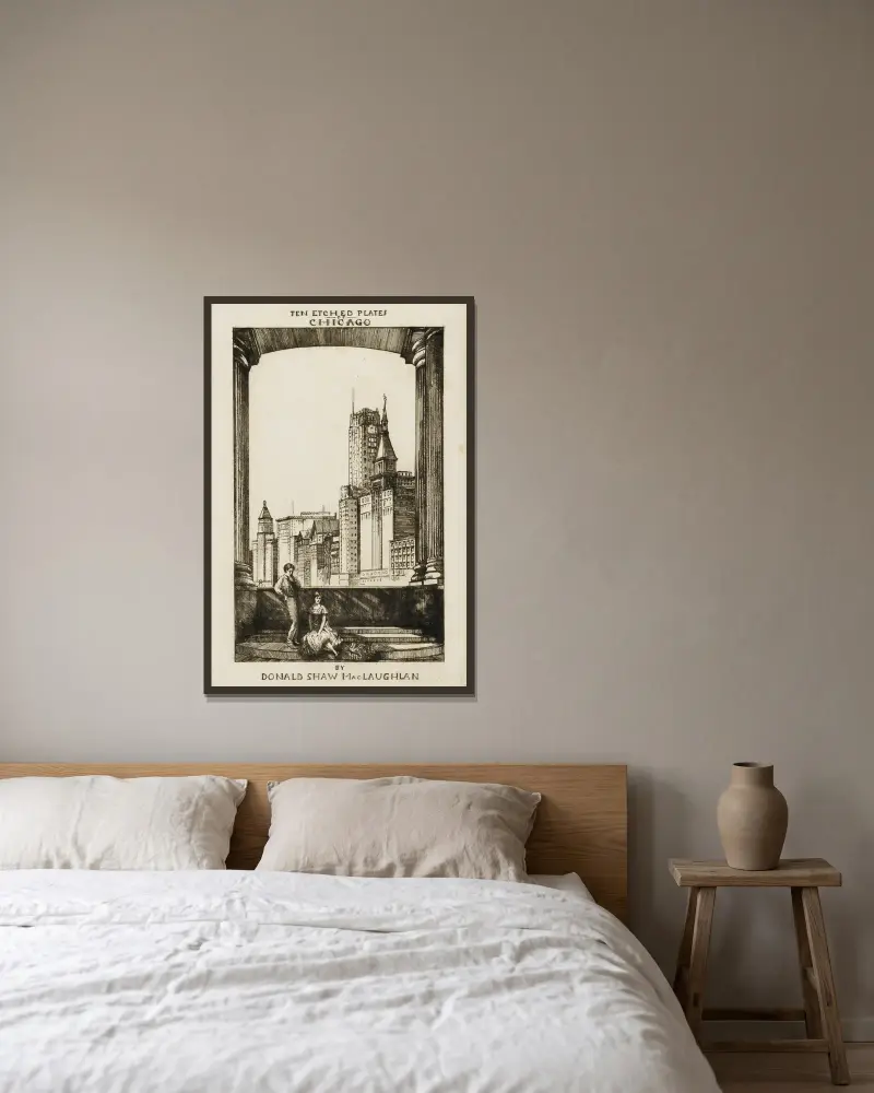 Chicago, Frontispiz von Donald Shaw MacLaughlan gerahmt an einer Wand