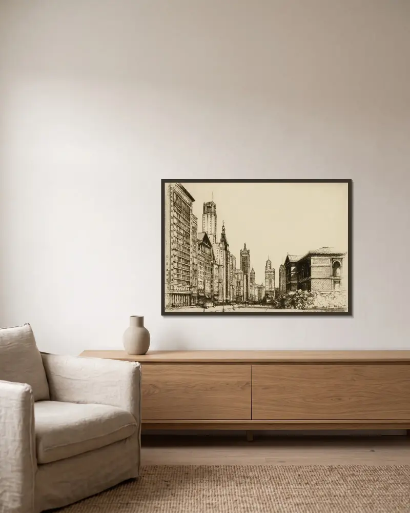 Chicago, Michigan Avenue no. 1 av Donald Shaw MacLaughlan inramad på en vägg