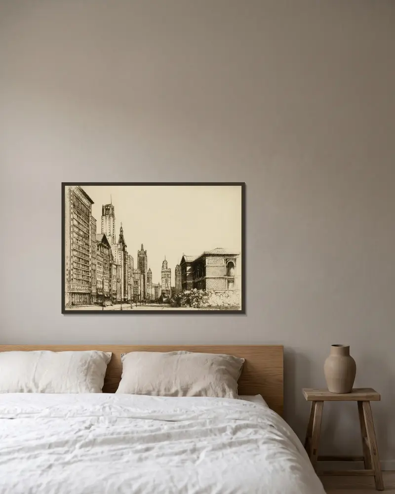 Chicago, Michigan Avenue no. 1 av Donald Shaw MacLaughlan inramad på en vägg