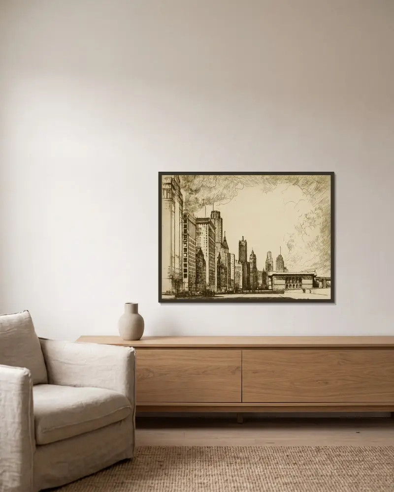 Chicago, Michigan Avenue no. 2 av Donald Shaw MacLaughlan inramad på en vägg