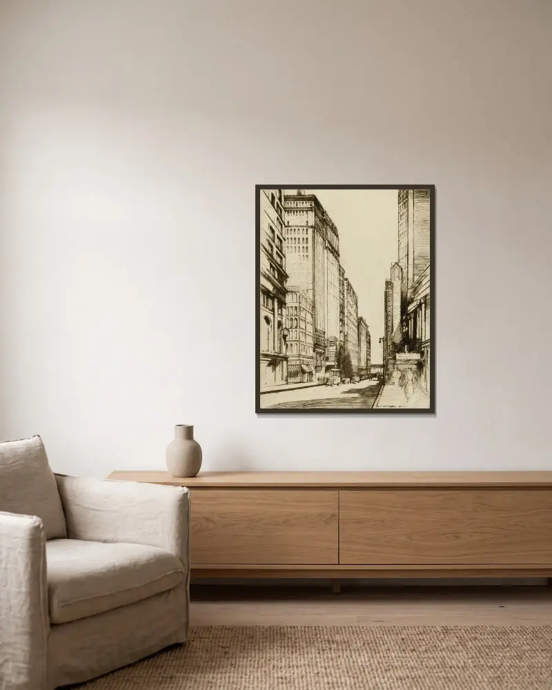 Chicago, Monroe Street av Donald Shaw MacLaughlan inramad på en vägg