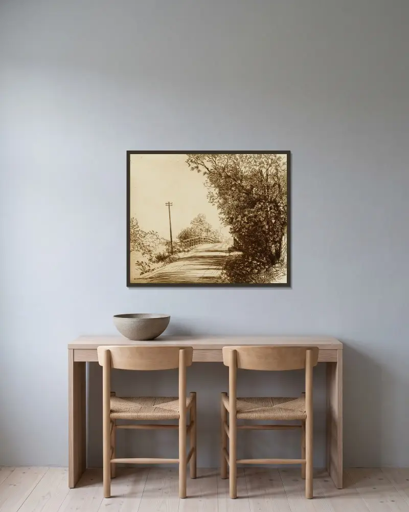 Iden Roadside von Donald Shaw MacLaughlan gerahmt an einer Wand