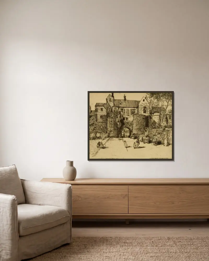 La Porte Gayole, Boulogne sur Mer av Donald Shaw MacLaughlan inramad på en vägg