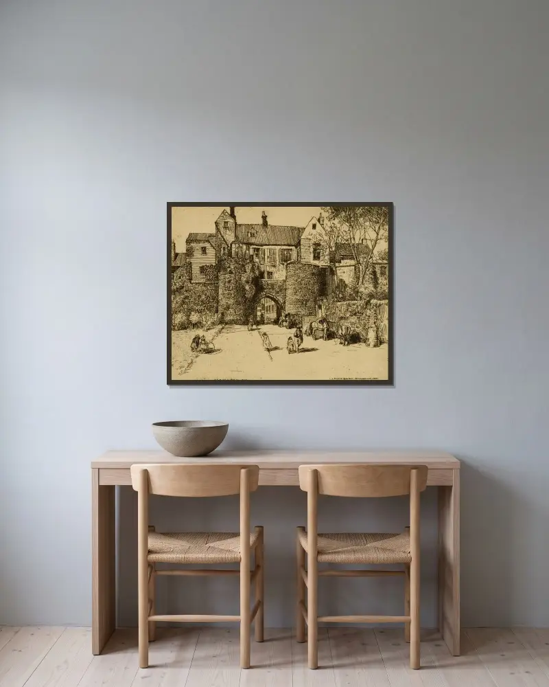 La Porte Gayole, Boulogne sur Mer av Donald Shaw MacLaughlan inramad på en vägg