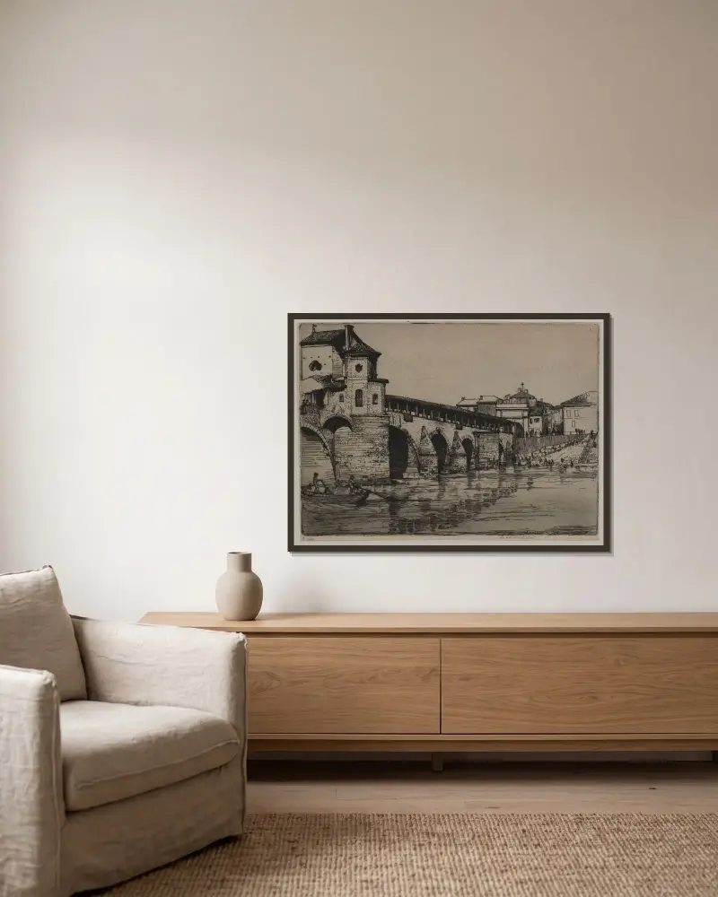 Ponte Ticino, Pavia av Donald Shaw MacLaughlan inramad på en vägg