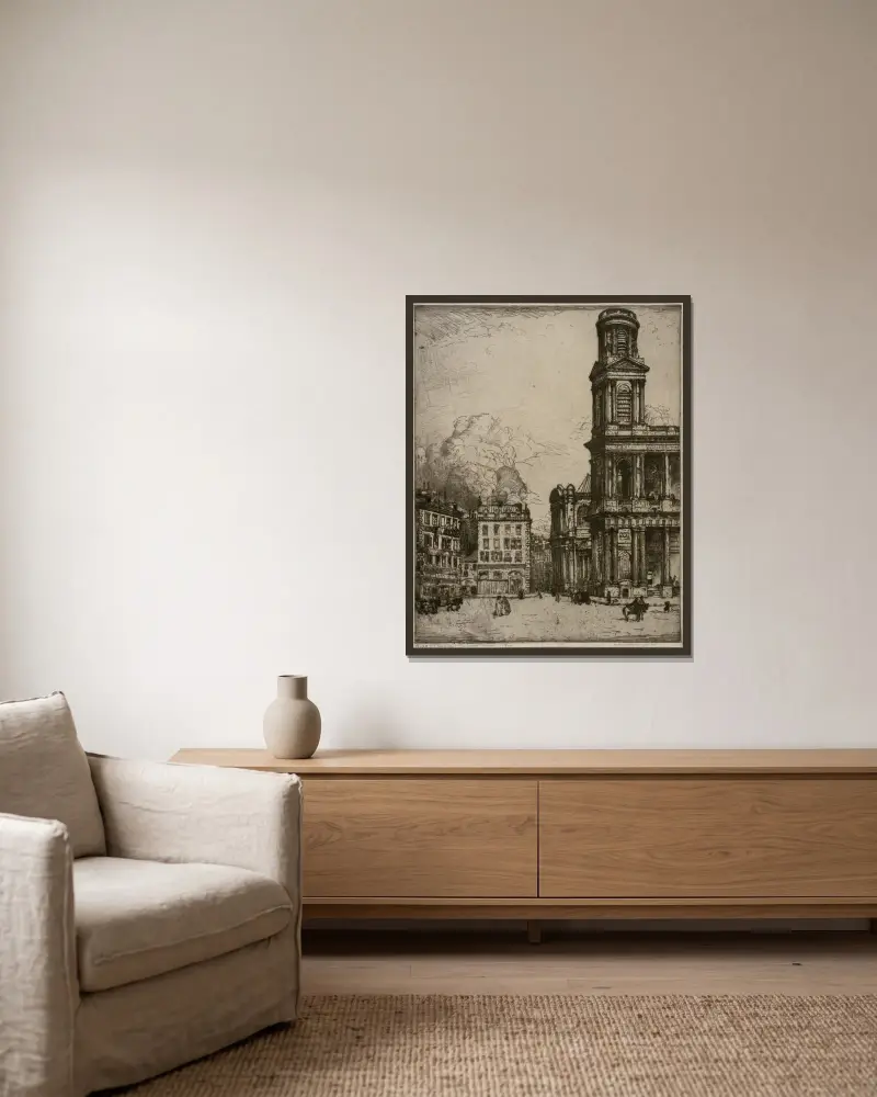 St. Sulpice Paris, La Grande Tour av Donald Shaw MacLaughlan inramad på en vägg