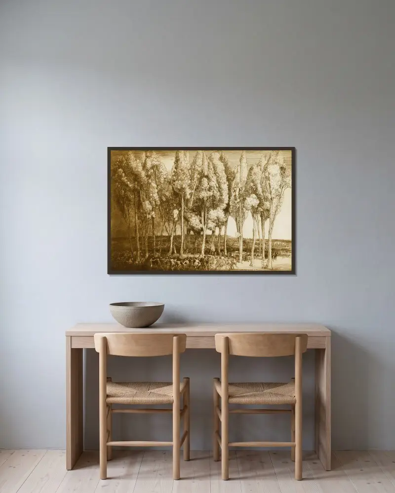 Der Tanz des Frühlings von Donald Shaw MacLaughlan gerahmt an einer Wand