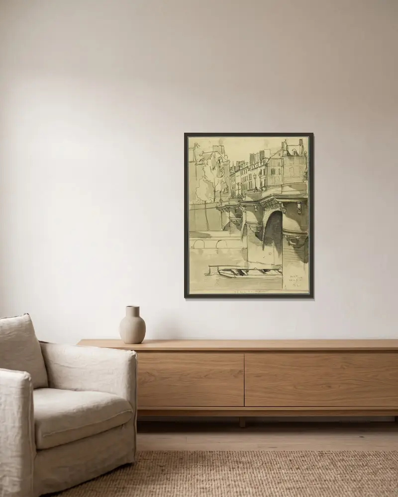 Vy över Pont Neuf av Donald Shaw MacLaughlan inramad på en vägg