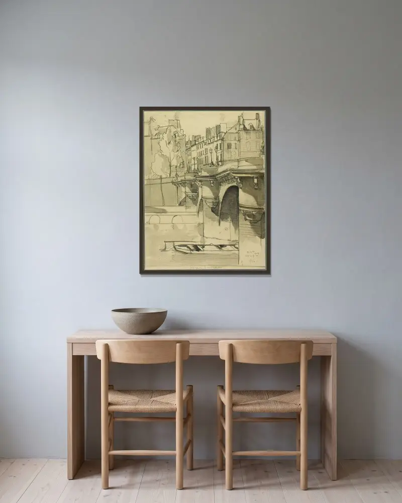 Vy över Pont Neuf av Donald Shaw MacLaughlan inramad på en vägg