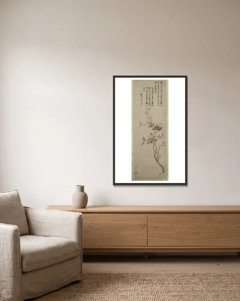 Blühender Zierapfel von Shen Zhou gerahmt an einer Wand