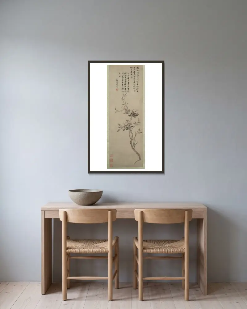 Blühender Zierapfel von Shen Zhou gerahmt an einer Wand