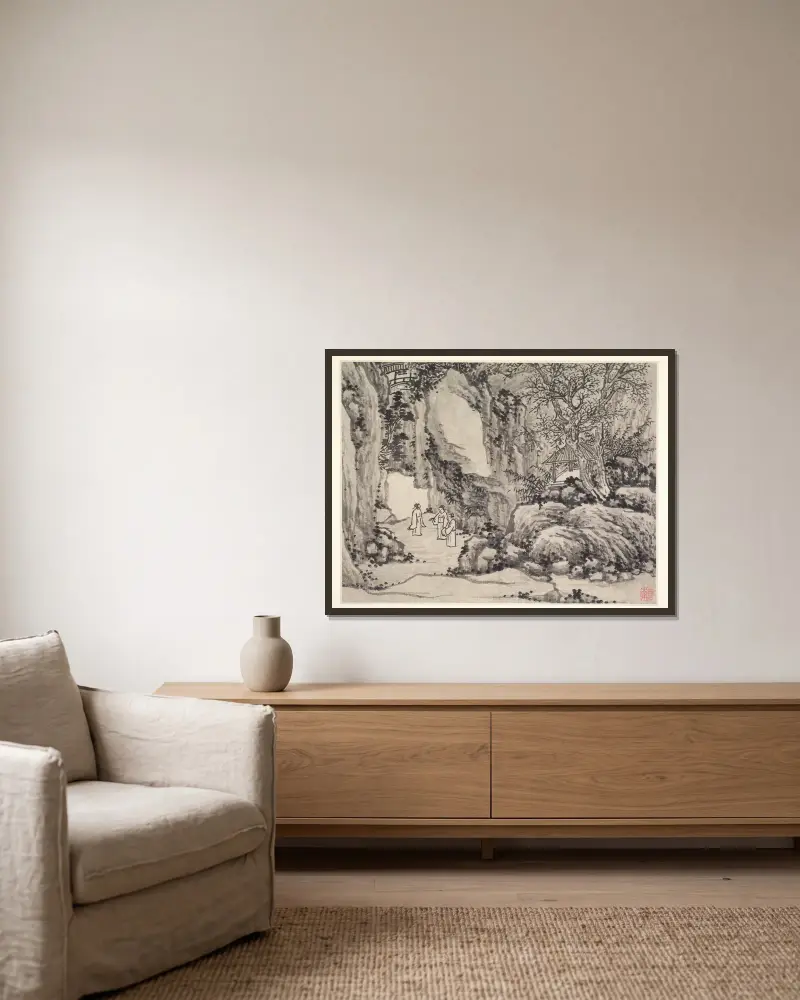 Die Schwerterquelle, Tiger Hill von Shen Zhou gerahmt an einer Wand
