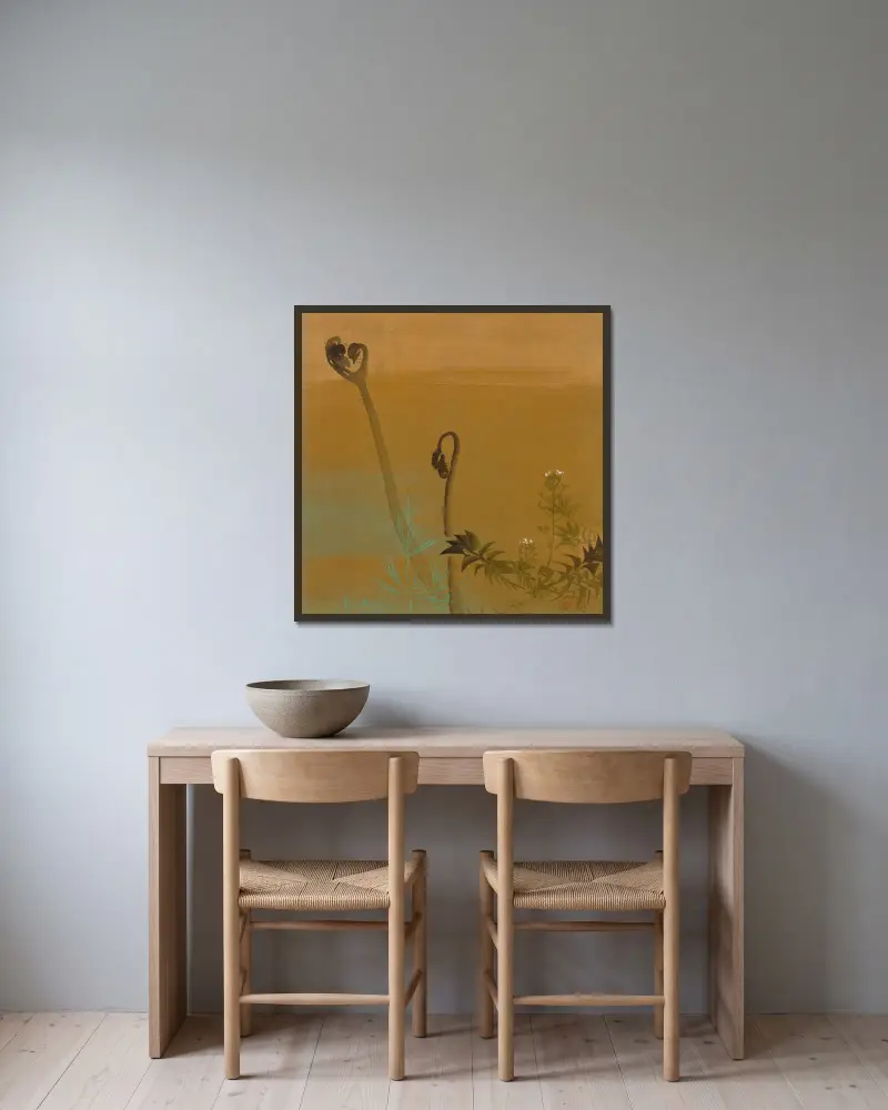 New Ferns av Shibata Zeshin inramad på en vägg