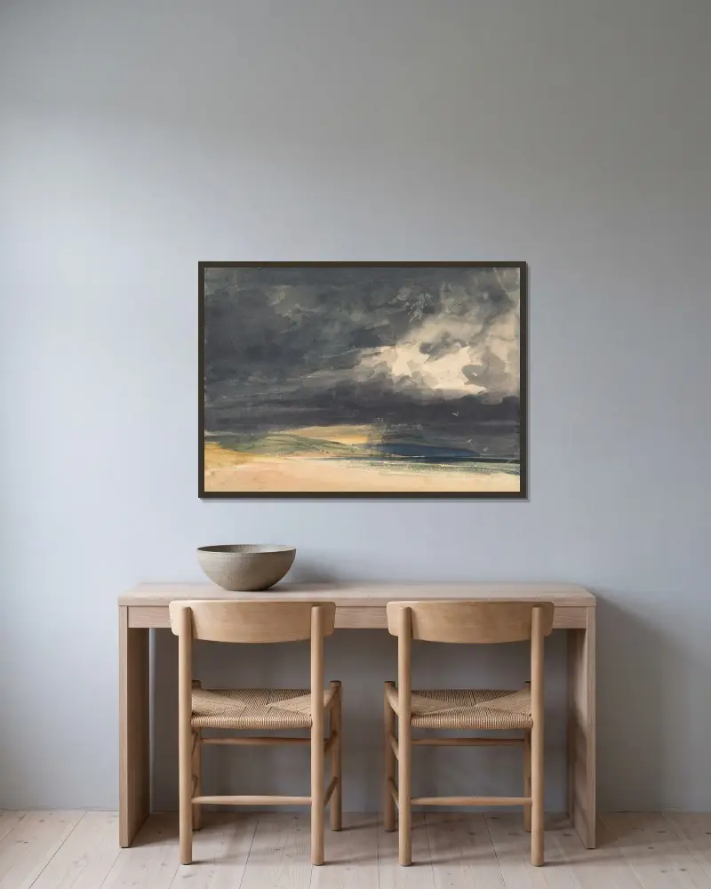Storm på kusten av Thomas Shotter Boys inramad på en vägg