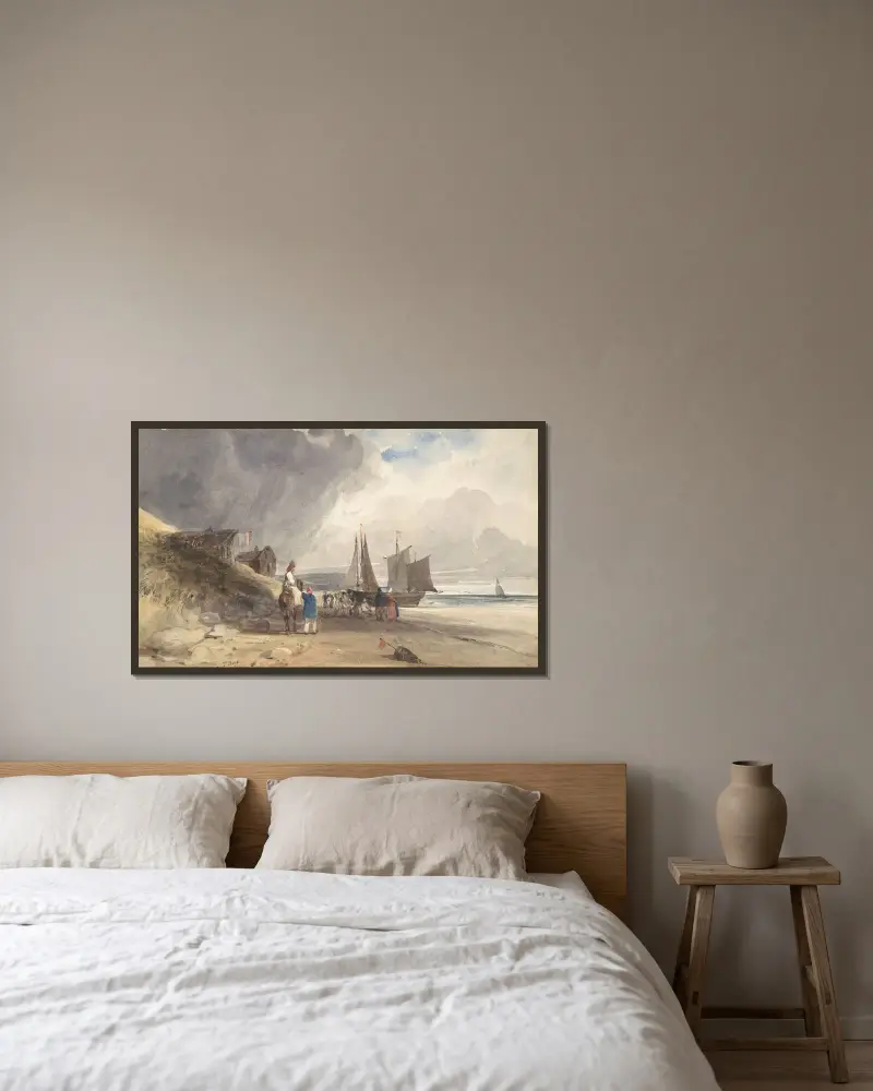 Figurer på en strand, norra Frankrike av Thomas Shotter Boys inramad på en vägg