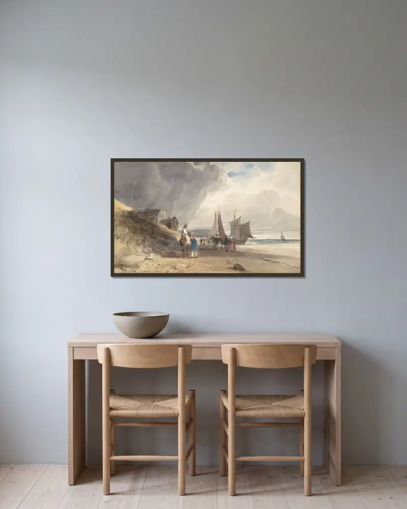 Figurer på en strand, norra Frankrike av Thomas Shotter Boys inramad på en vägg