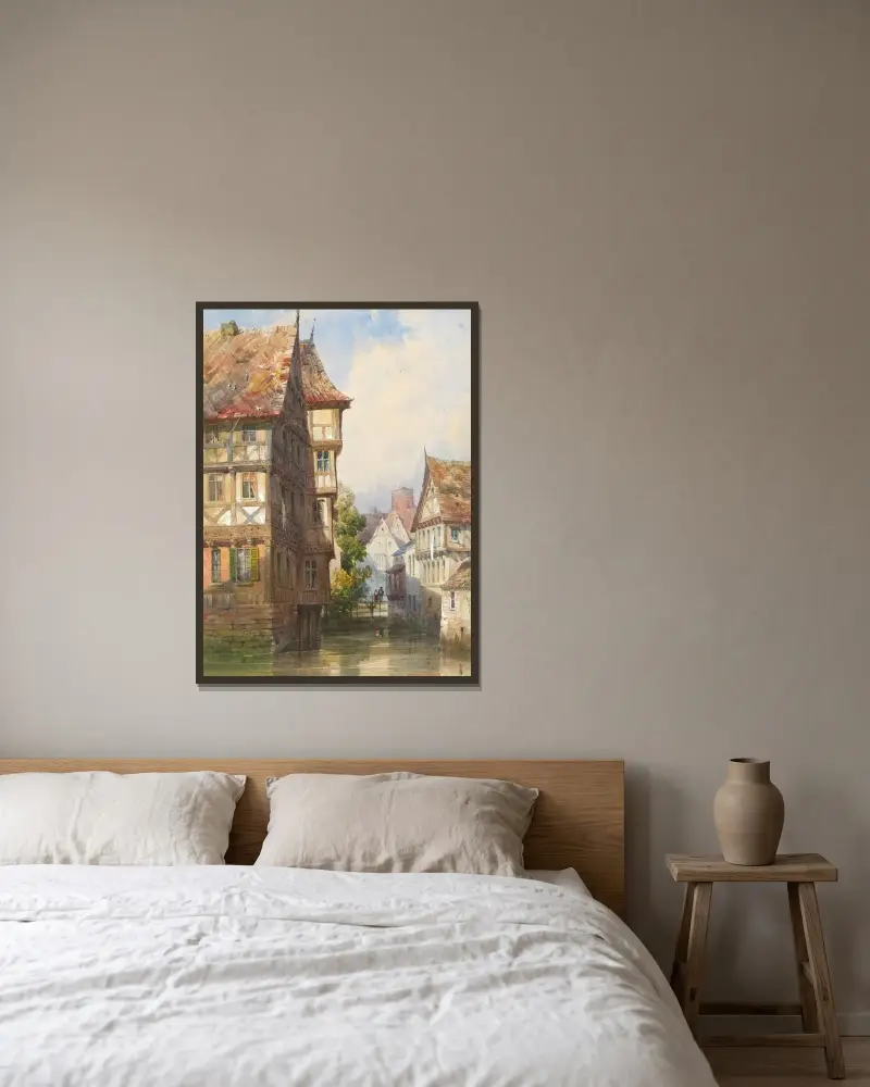 Figurer på en bro över en kanal, Braunschweig, Tyskland av Thomas Shotter Boys inramad på en vägg