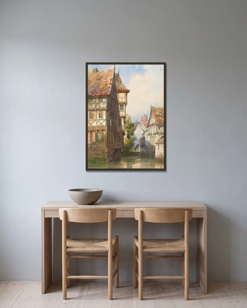 Figurer på en bro över en kanal, Braunschweig, Tyskland av Thomas Shotter Boys inramad på en vägg