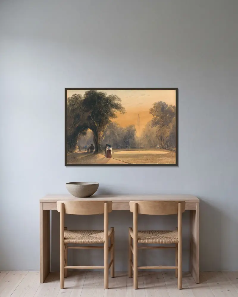 Fontän i trädgården, Paris; kväll av Thomas Shotter Boys inramad på en vägg