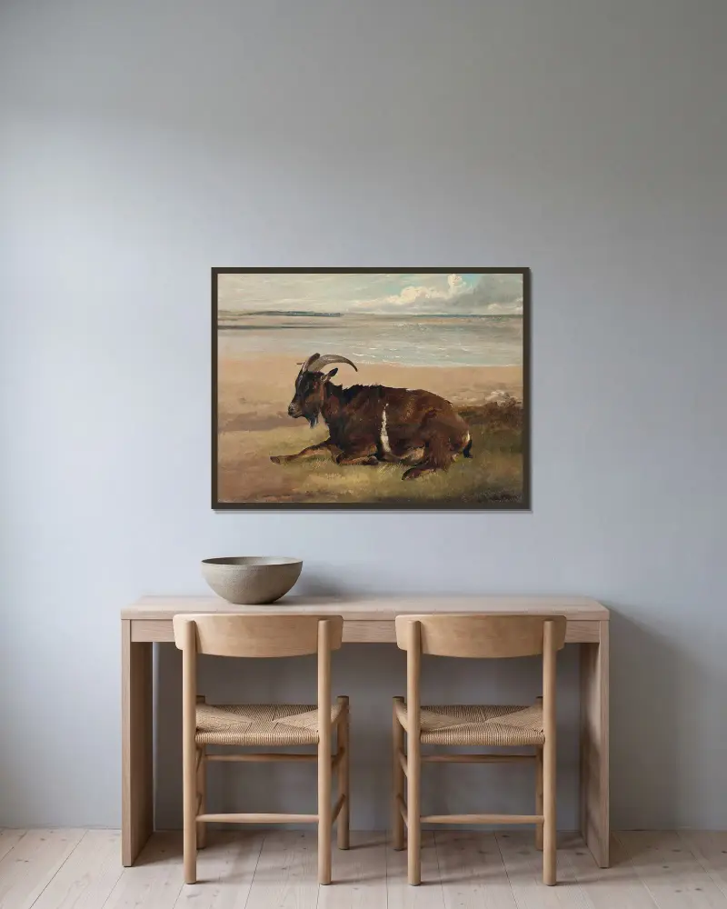 A Goat By The Shore, Margate av Thomas Sidney Cooper inramad på en vägg