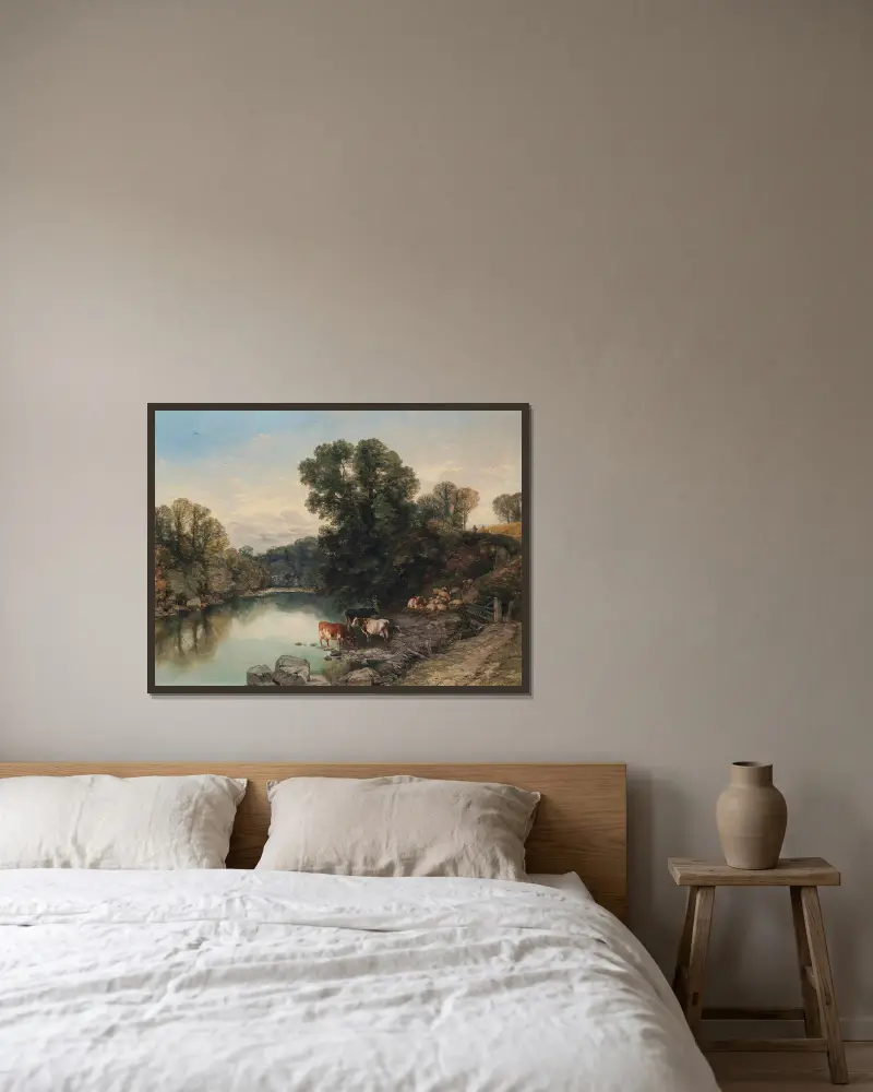 Cattle And Sheep At The River’s Edge av Thomas Sidney Cooper inramad på en vägg