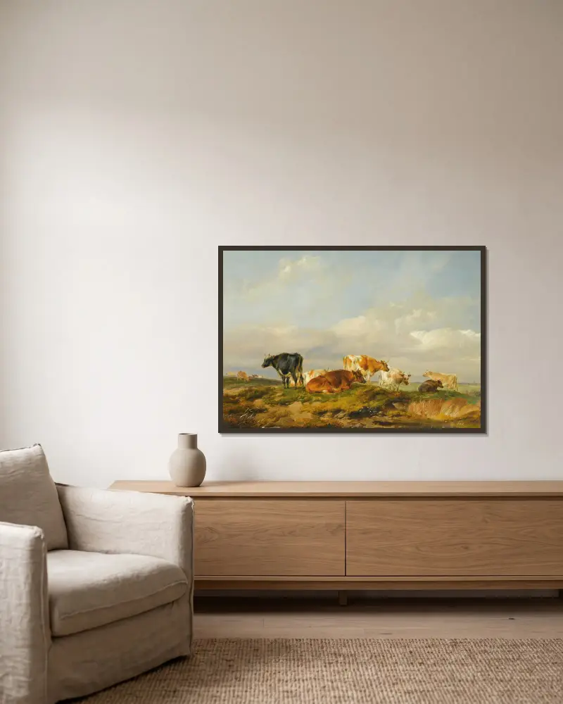 Vieh auf einer Weide in Kent von Thomas Sidney Cooper gerahmt an einer Wand