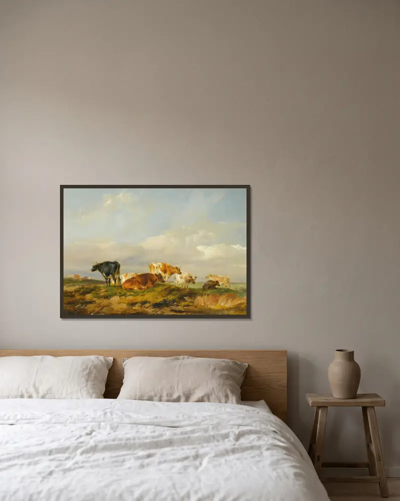 Vieh auf einer Weide in Kent von Thomas Sidney Cooper gerahmt an einer Wand